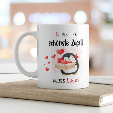 SEO. Bedruckte Tasse mit Spruch - Du bist der schönste Zufall meines Lebens - Weiß Linkreich
