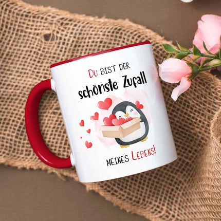 SEO. Bedruckte Tasse mit Spruch - Du bist der schönste Zufall meines Lebens - Rot Linkreich