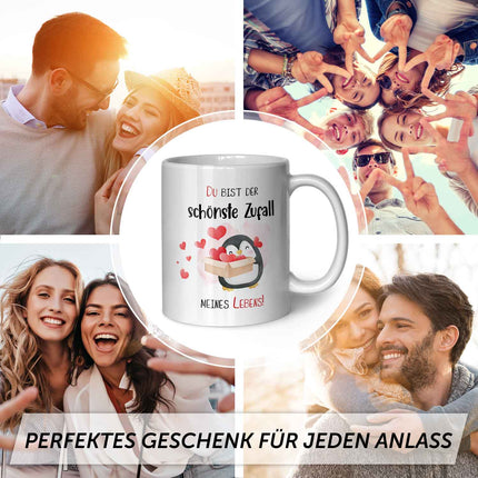 SEO. Bedruckte Tasse mit Spruch - Du bist der schönste Zufall meines Lebens - Weiß Linkreich