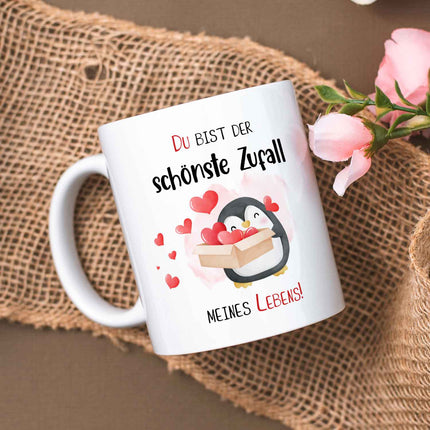 SEO. Bedruckte Tasse mit Spruch - Du bist der schönste Zufall meines Lebens - Weiß Linkreich
