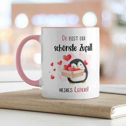 SEO. Bedruckte Tasse mit Spruch - Du bist der schönste Zufall meines Lebens - Rosa Linkreich