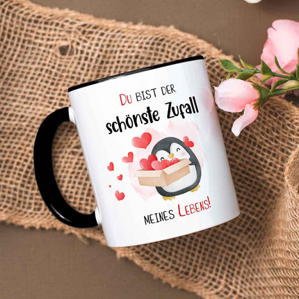 SEO. Bedruckte Tasse mit Spruch - Du bist der schönste Zufall meines Lebens - Schwarz & Weiß Linkreich