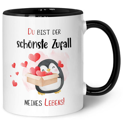 SEO. Bedruckte Tasse mit Spruch - Du bist der schönste Zufall meines Lebens - Schwarz & Weiß Linkreich