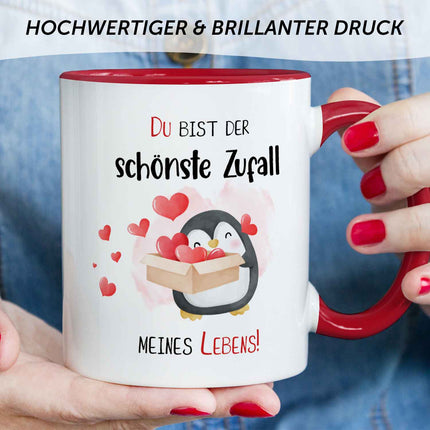 SEO. Bedruckte Tasse mit Spruch - Du bist der schönste Zufall meines Lebens - Rot Linkreich