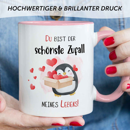 SEO. Bedruckte Tasse mit Spruch - Du bist der schönste Zufall meines Lebens - Rosa Linkreich