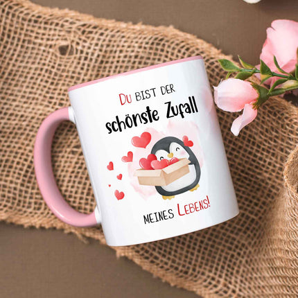 SEO. Bedruckte Tasse mit Spruch - Du bist der schönste Zufall meines Lebens - Rosa Linkreich