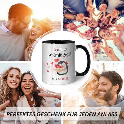 SEO. Bedruckte Tasse mit Spruch - Du bist der schönste Zufall meines Lebens - Schwarz & Weiß Linkreich
