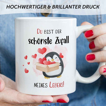 SEO. Bedruckte Tasse mit Spruch - Du bist der schönste Zufall meines Lebens - Weiß Linkreich