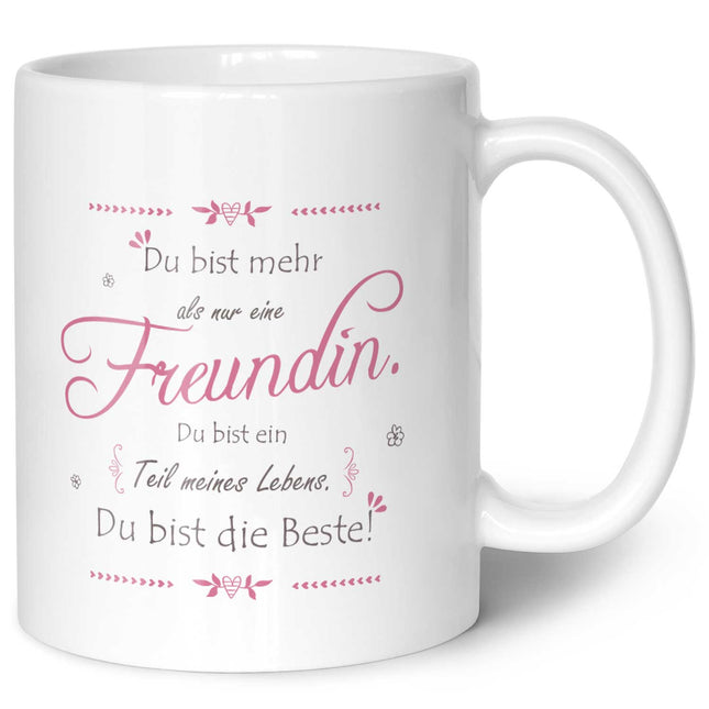 SEO. Bedruckte Tasse mit Spruch - "Du bist mehr als nur eine Freundin" - Weiß Linkreich
