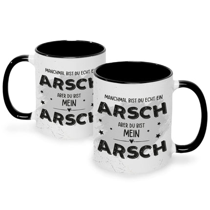 SEO. Bedruckte Tasse mit Spruch Du bist mein Arsch - Schwarz & Weiß Linkreich