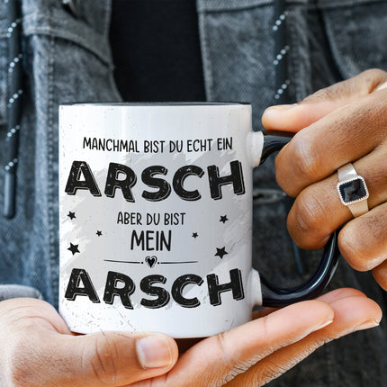 SEO. Bedruckte Tasse mit Spruch Du bist mein Arsch - Schwarz & Weiß Linkreich