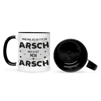 SEO. Bedruckte Tasse mit Spruch Du bist mein Arsch - Schwarz & Weiß Linkreich