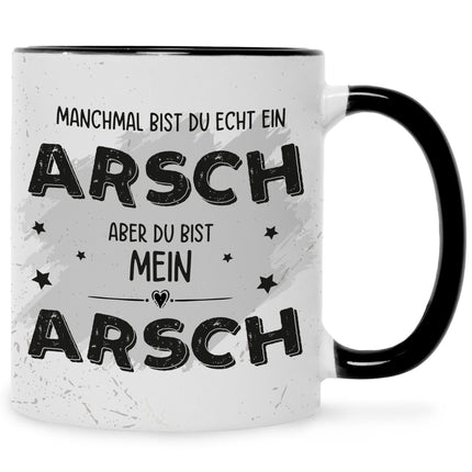 SEO. Bedruckte Tasse mit Spruch Du bist mein Arsch - Schwarz & Weiß Linkreich