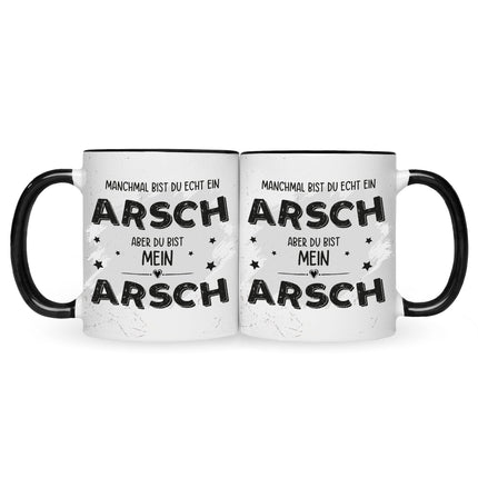 SEO. Bedruckte Tasse mit Spruch Du bist mein Arsch - Schwarz & Weiß Linkreich