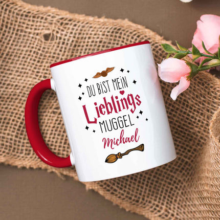 SEO. Bedruckte Tasse mit Spruch - Du bist mein Lieblingsmuggel mit Namen - Rot Linkreich