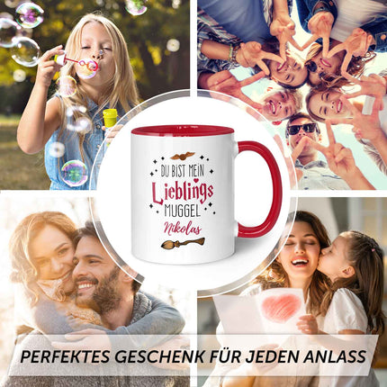 SEO. Bedruckte Tasse mit Spruch - Du bist mein Lieblingsmuggel mit Namen - Rot Linkreich