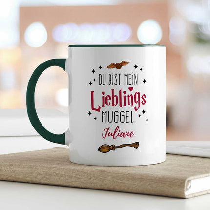 SEO. Bedruckte Tasse mit Spruch - Du bist mein Lieblingsmuggel mit Namen - Grün Linkreich