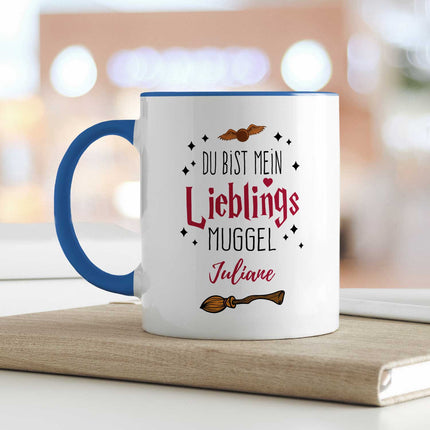 SEO. Bedruckte Tasse mit Spruch - Du bist mein Lieblingsmuggel mit Namen - Blau Linkreich