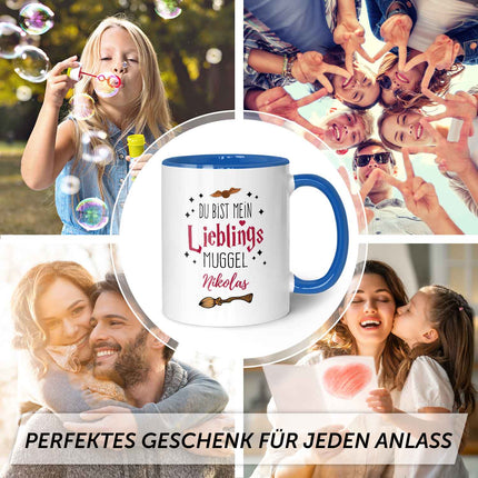 SEO. Bedruckte Tasse mit Spruch - Du bist mein Lieblingsmuggel mit Namen - Blau Linkreich