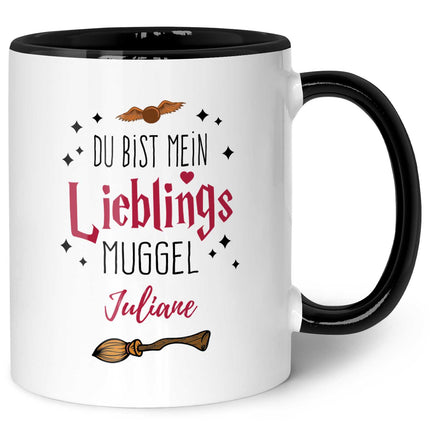 SEO. Bedruckte Tasse mit Spruch - Du bist mein Lieblingsmuggel mit Namen - Schwarz & Weiß Linkreich