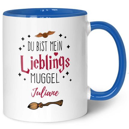 SEO. Bedruckte Tasse mit Spruch - Du bist mein Lieblingsmuggel mit Namen - Blau Linkreich