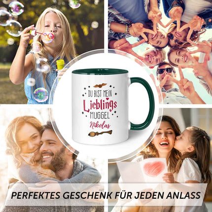 SEO. Bedruckte Tasse mit Spruch - Du bist mein Lieblingsmuggel mit Namen - Grün Linkreich