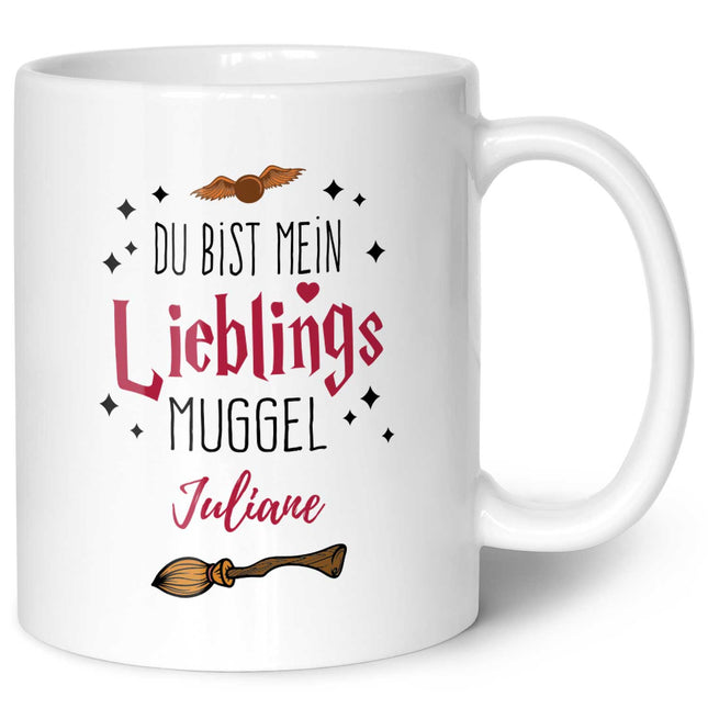 SEO. Bedruckte Tasse mit Spruch - Du bist mein Lieblingsmuggel mit Namen - Weiß Linkreich