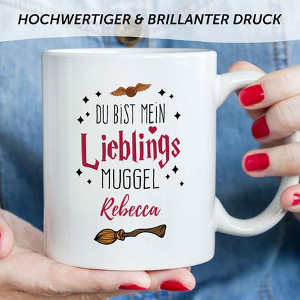 SEO. Bedruckte Tasse mit Spruch - Du bist mein Lieblingsmuggel mit Namen - Weiß Linkreich
