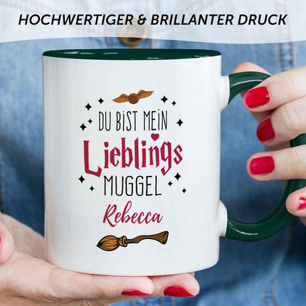 SEO. Bedruckte Tasse mit Spruch - Du bist mein Lieblingsmuggel mit Namen - Grün Linkreich