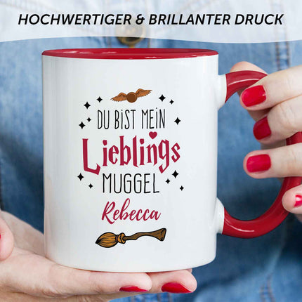 SEO. Bedruckte Tasse mit Spruch - Du bist mein Lieblingsmuggel mit Namen - Rot Linkreich