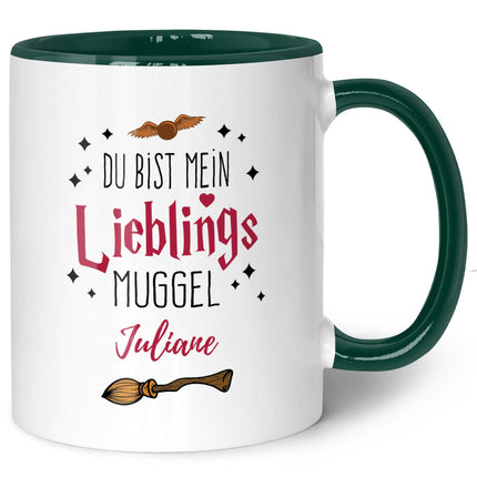 SEO. Bedruckte Tasse mit Spruch - Du bist mein Lieblingsmuggel mit Namen - Grün Linkreich