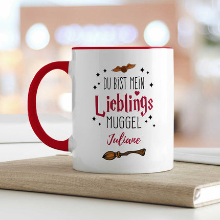 SEO. Bedruckte Tasse mit Spruch - Du bist mein Lieblingsmuggel mit Namen - Rot Linkreich