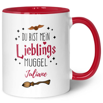SEO. Bedruckte Tasse mit Spruch - Du bist mein Lieblingsmuggel mit Namen - Rot Linkreich