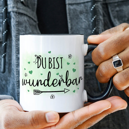 SEO. Bedruckte Tasse mit Spruch Du bist wunderbar - Weiß Linkreich