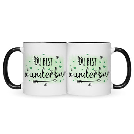 SEO. Bedruckte Tasse mit Spruch Du bist wunderbar - Schwarz & Weiß Linkreich