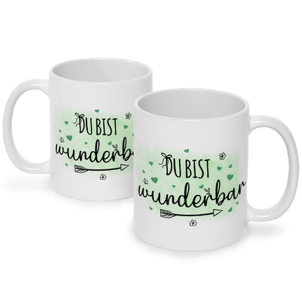 SEO. Bedruckte Tasse mit Spruch Du bist wunderbar - Weiß Linkreich