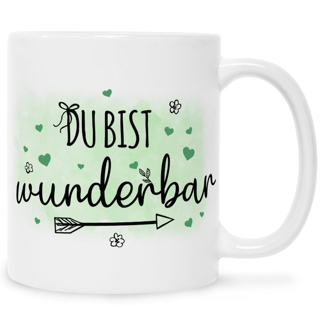 SEO. Bedruckte Tasse mit Spruch Du bist wunderbar - Weiß Linkreich
