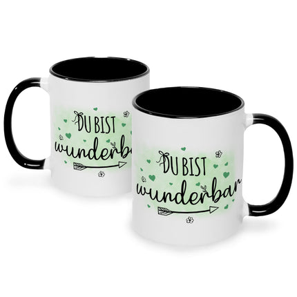 SEO. Bedruckte Tasse mit Spruch Du bist wunderbar - Schwarz & Weiß Linkreich