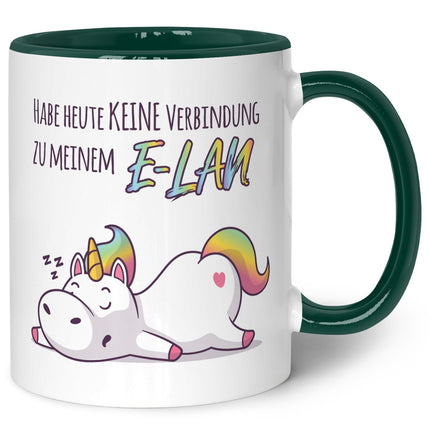 SEO. Bedruckte Tasse mit Spruch E - Lan - Dunkelgrün Linkreich