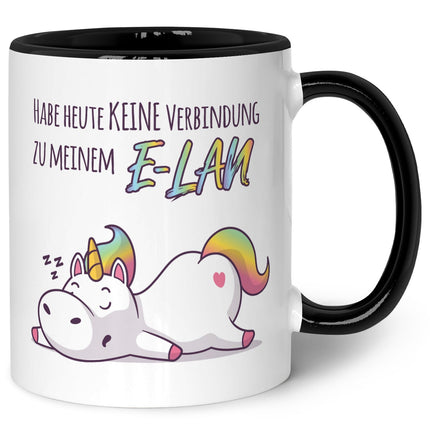 SEO. Bedruckte Tasse mit Spruch E - Lan - Schwarz & Weiß Linkreich