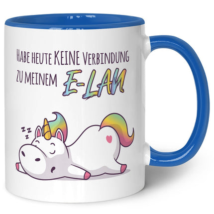 SEO. Bedruckte Tasse mit Spruch E - Lan - Blau Linkreich