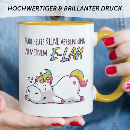 SEO. Bedruckte Tasse mit Spruch E - Lan - Dunkelgrün Linkreich