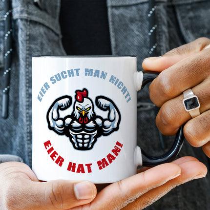 SEO. Bedruckte Tasse mit Spruch Eier hat man! - Weiß Linkreich