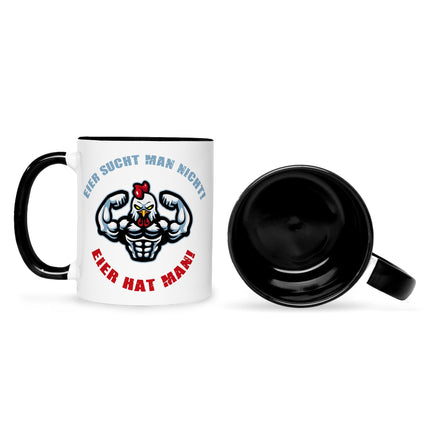 SEO. Bedruckte Tasse mit Spruch Eier hat man! - Schwarz & Weiß Linkreich