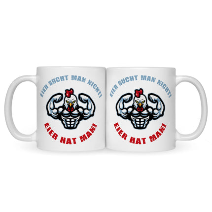 SEO. Bedruckte Tasse mit Spruch Eier hat man! - Weiß Linkreich