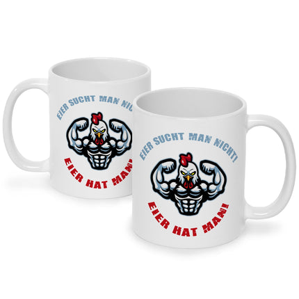 SEO. Bedruckte Tasse mit Spruch Eier hat man! - Weiß Linkreich
