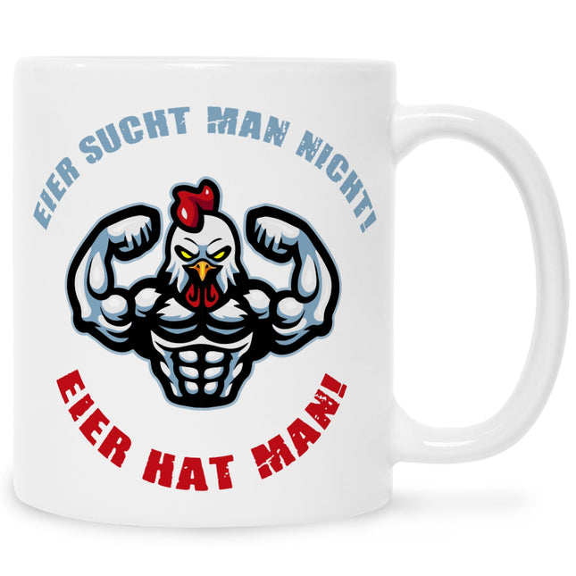 SEO. Bedruckte Tasse mit Spruch Eier hat man! - Weiß Linkreich