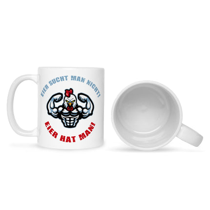 SEO. Bedruckte Tasse mit Spruch Eier hat man! - Weiß Linkreich
