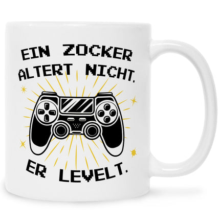 SEO. Bedruckte Tasse mit Spruch - Ein Zocker altert nicht er levelt - Weiß Linkreich