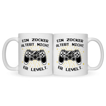 SEO. Bedruckte Tasse mit Spruch - Ein Zocker altert nicht er levelt - Weiß Linkreich